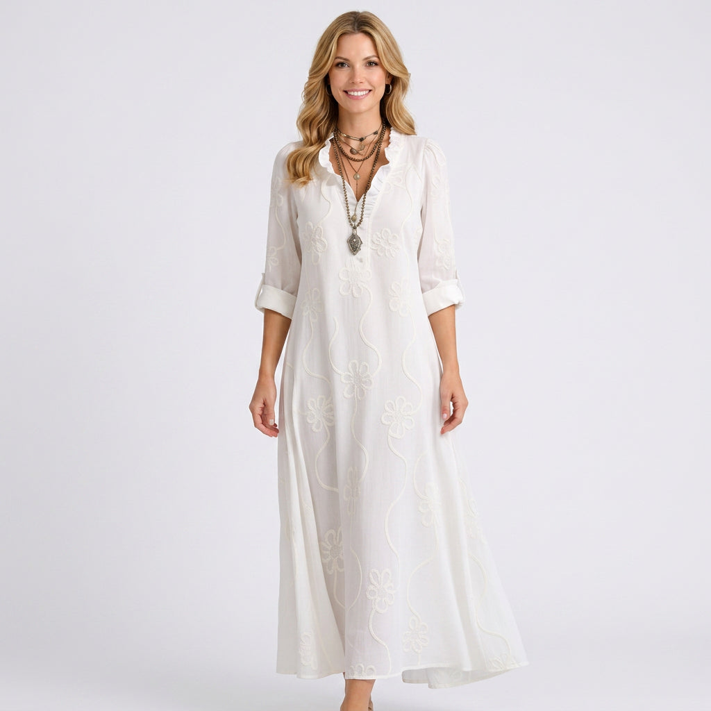 Embroidered V-Neck Maxi Dress
