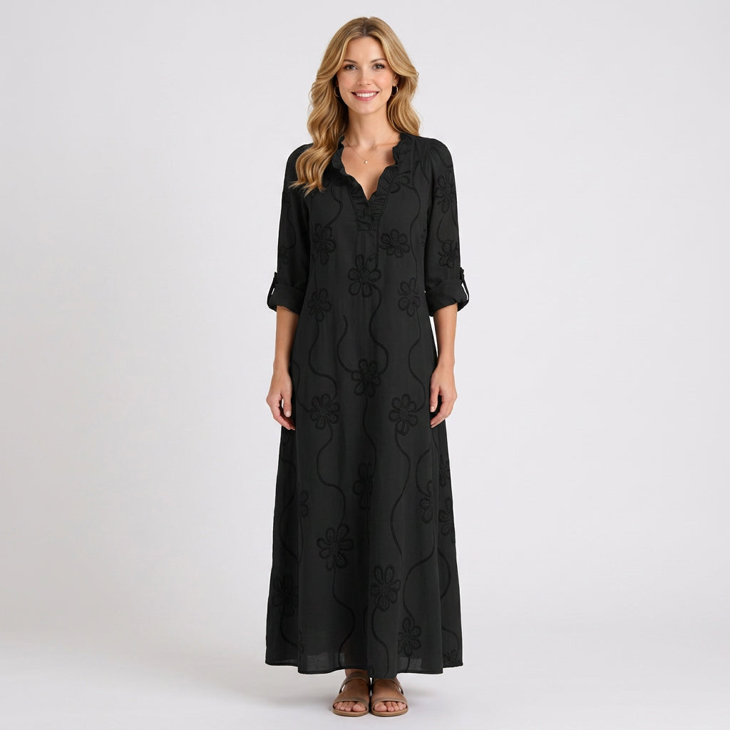 Embroidered V-Neck Maxi Dress
