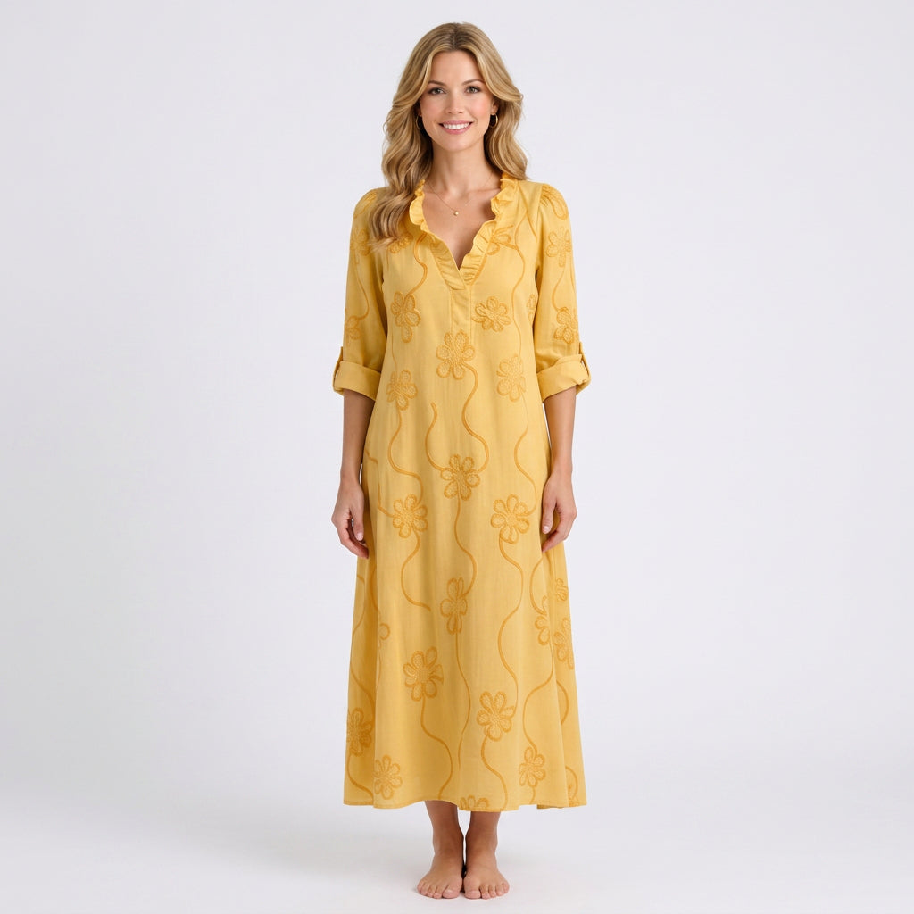 Embroidered V-Neck Maxi Dress