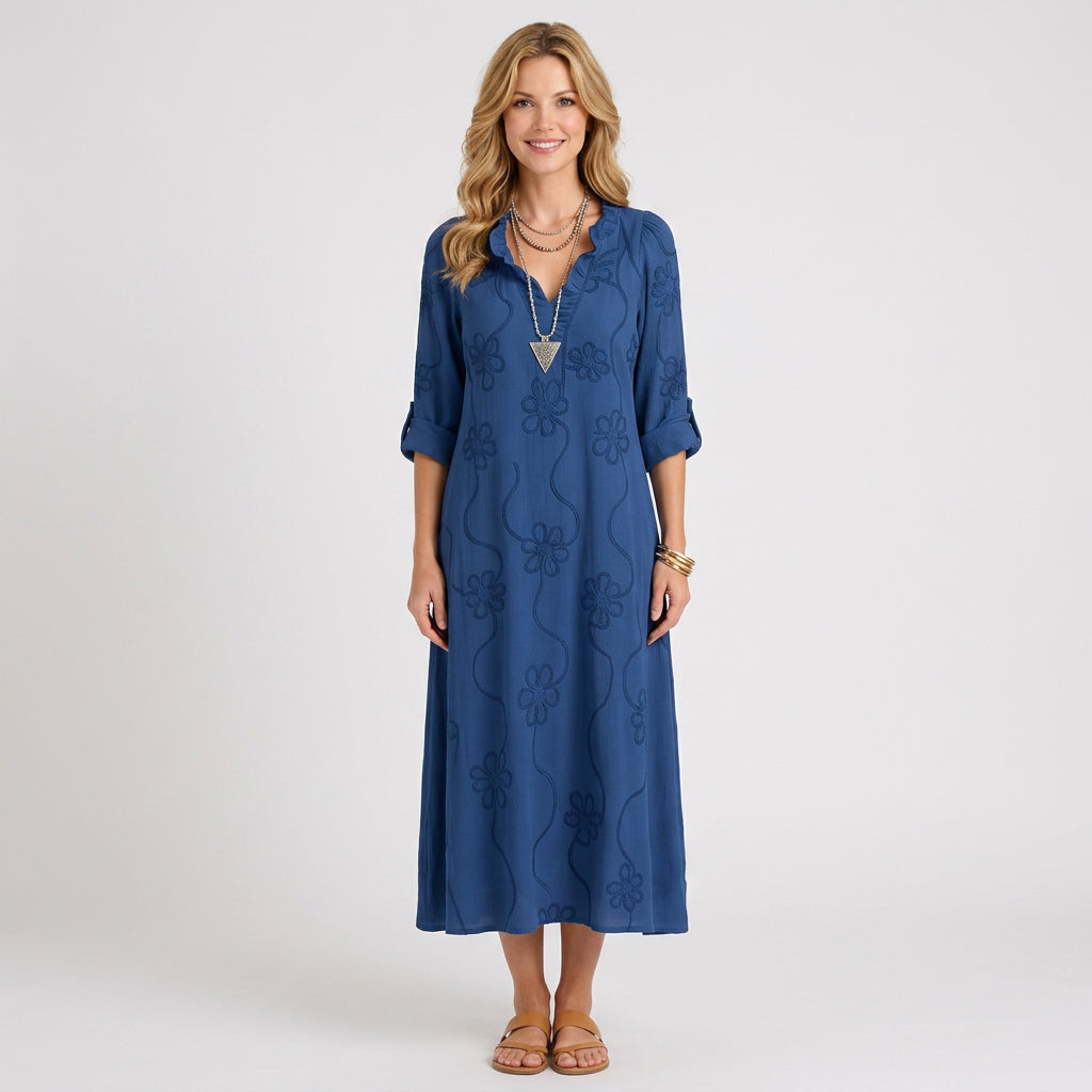 Embroidered V-Neck Maxi Dress