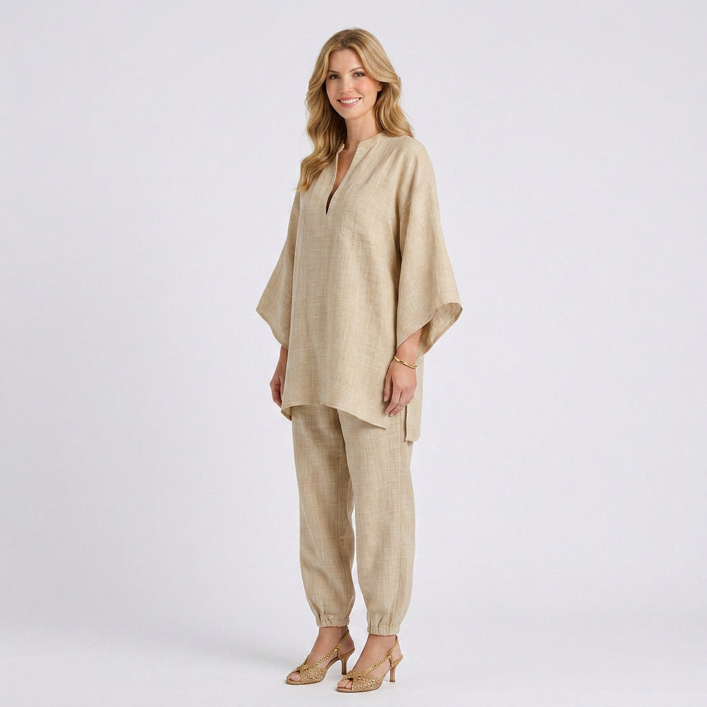 Linen Blend Relaxed Tunic and Jogger Set