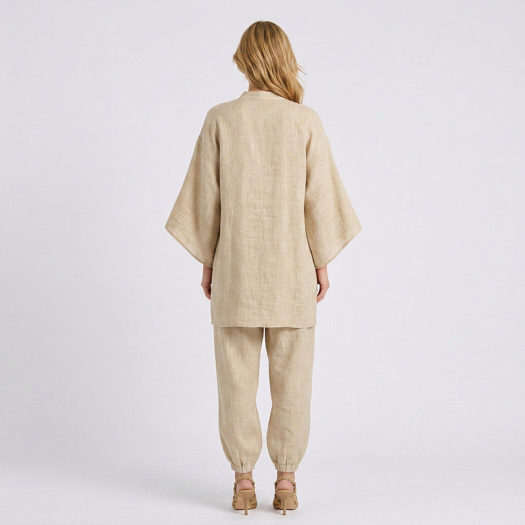 Linen Blend Relaxed Tunic and Jogger Set