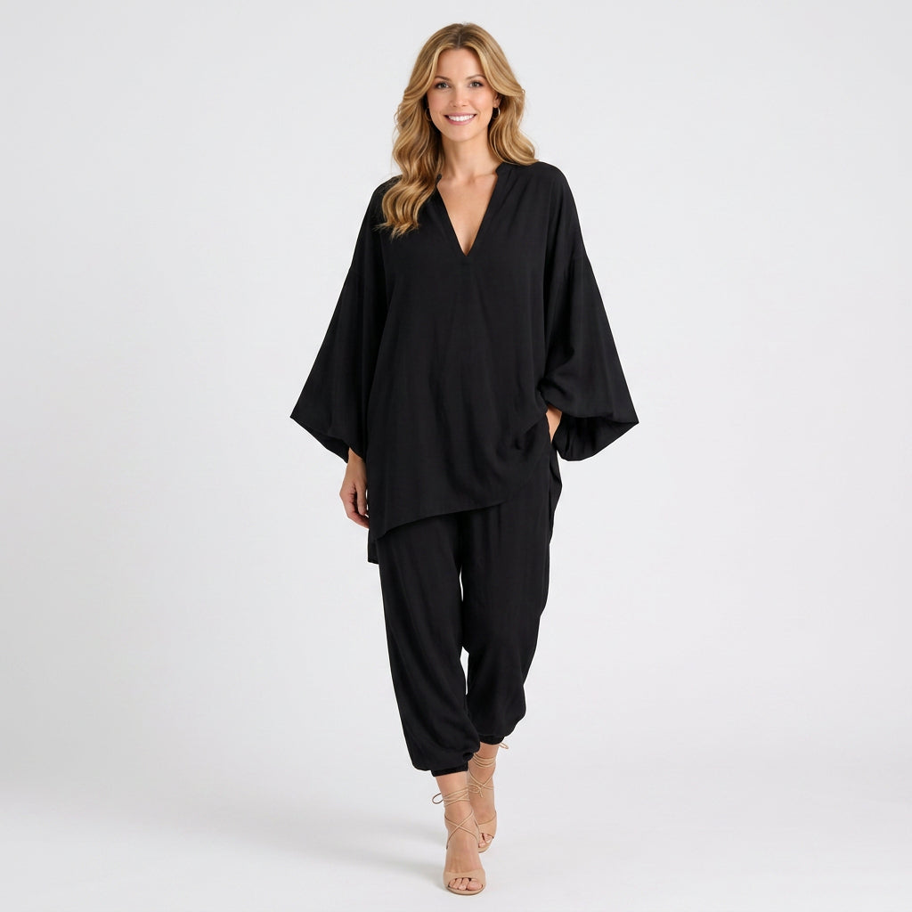 Linen Blend Relaxed Tunic and Jogger Set