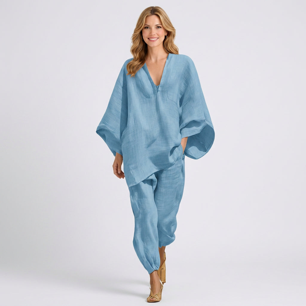 Linen Blend Relaxed Tunic and Jogger Set