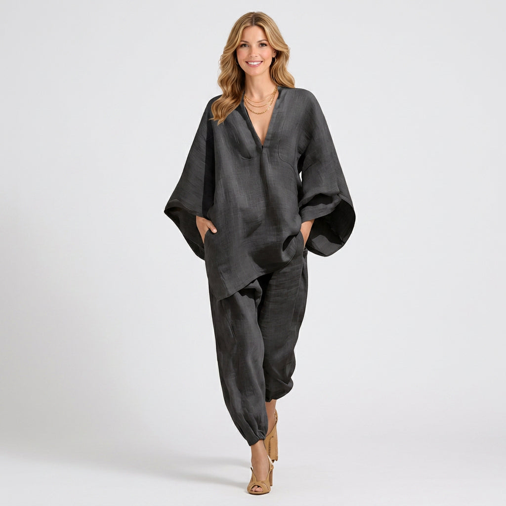 Linen Blend Relaxed Tunic and Jogger Set