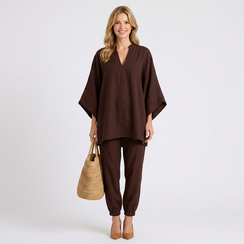 Linen Blend Relaxed Tunic and Jogger Set