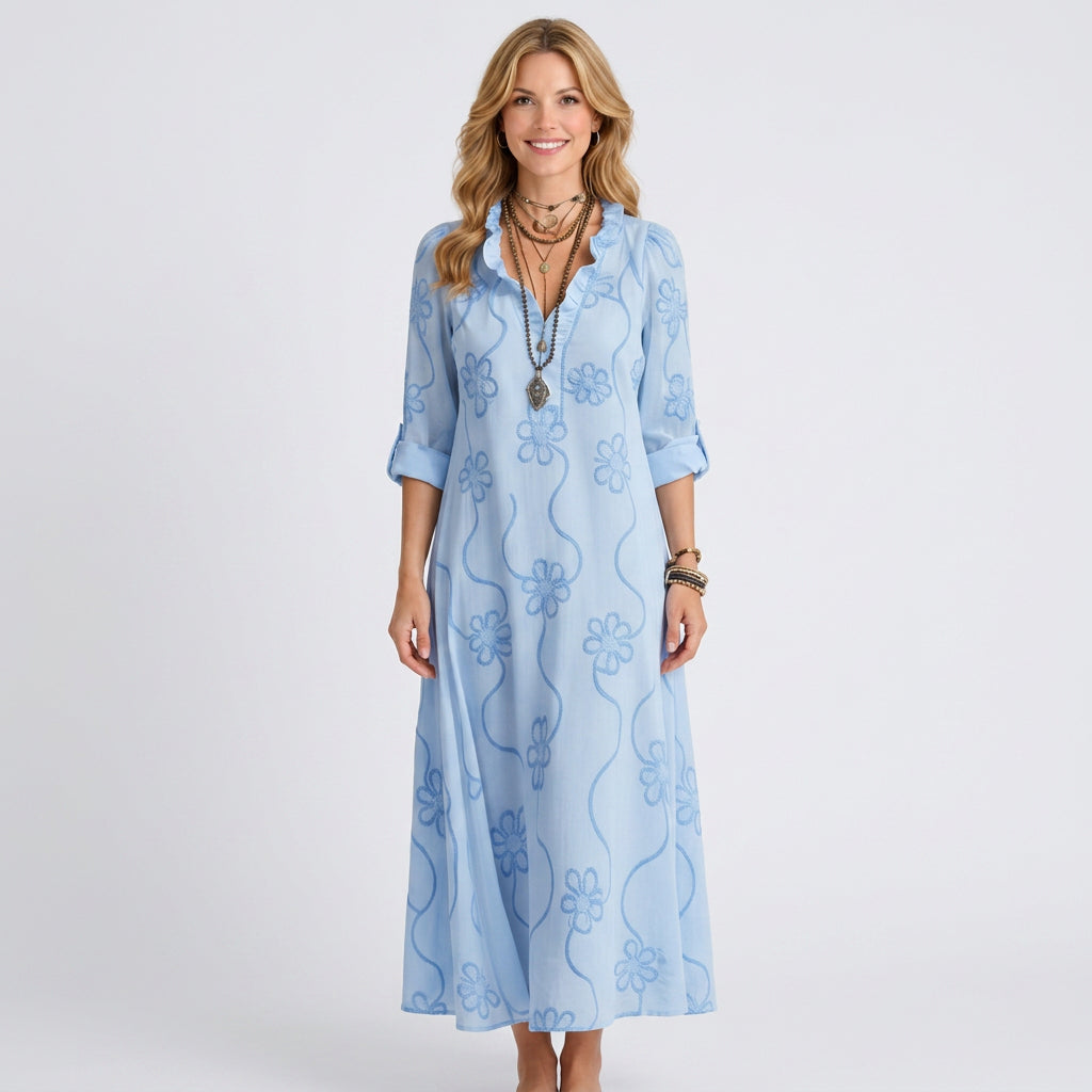 Embroidered V-Neck Maxi Dress