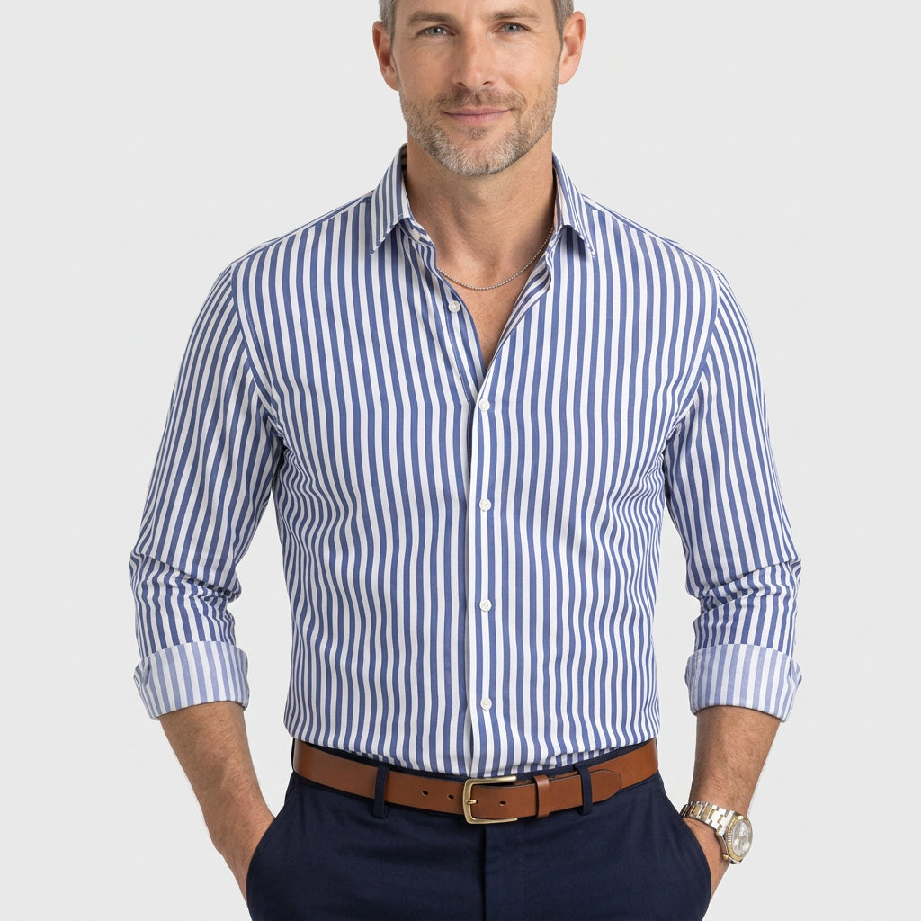 Men’s Vertical Stripe Button-Up Shirt
