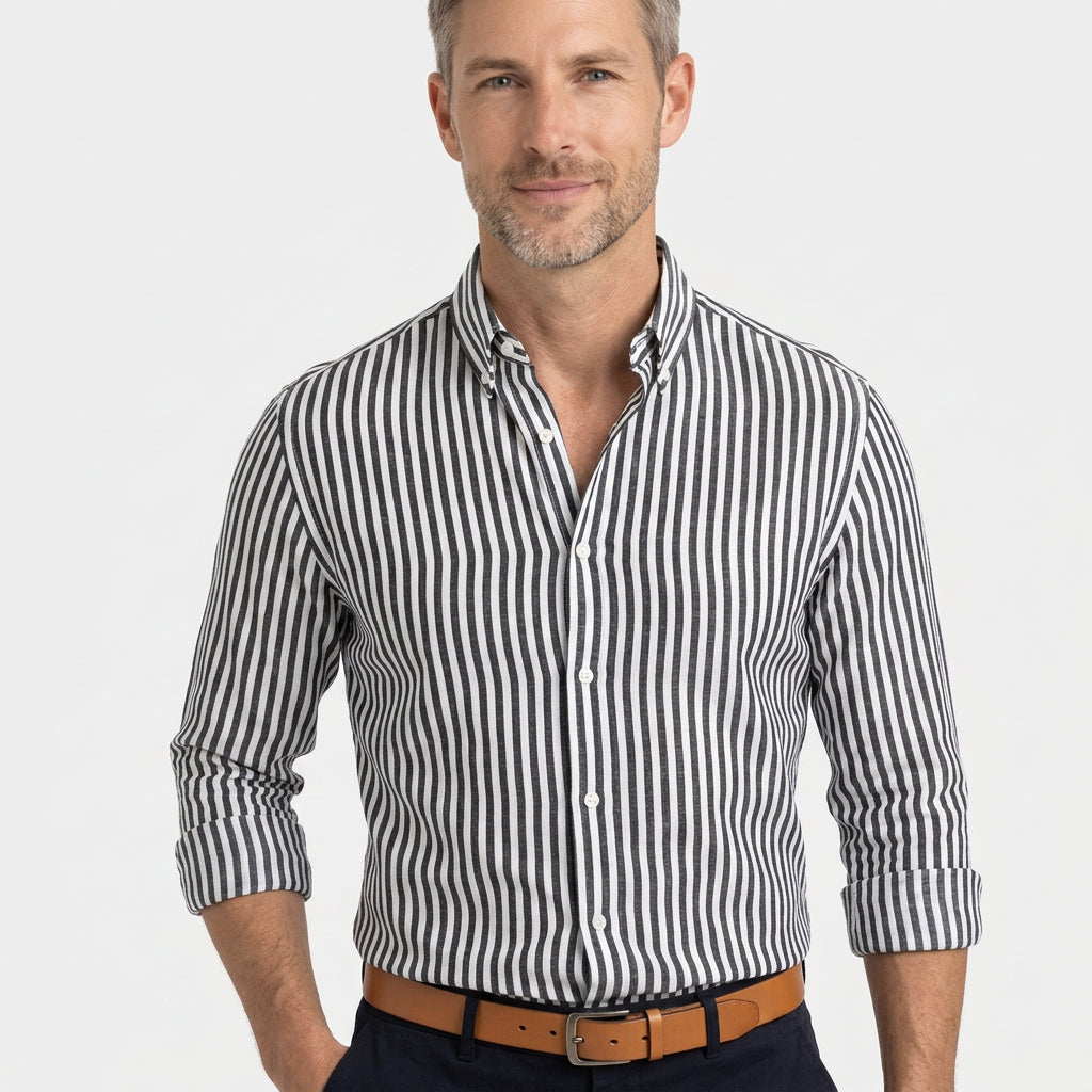 Men’s Vertical Stripe Button-Up Shirt