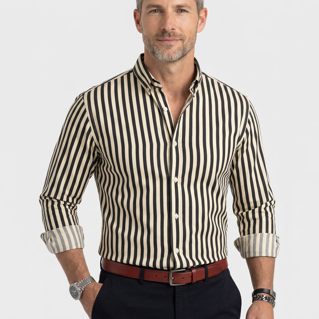 Men’s Vertical Stripe Button-Up Shirt