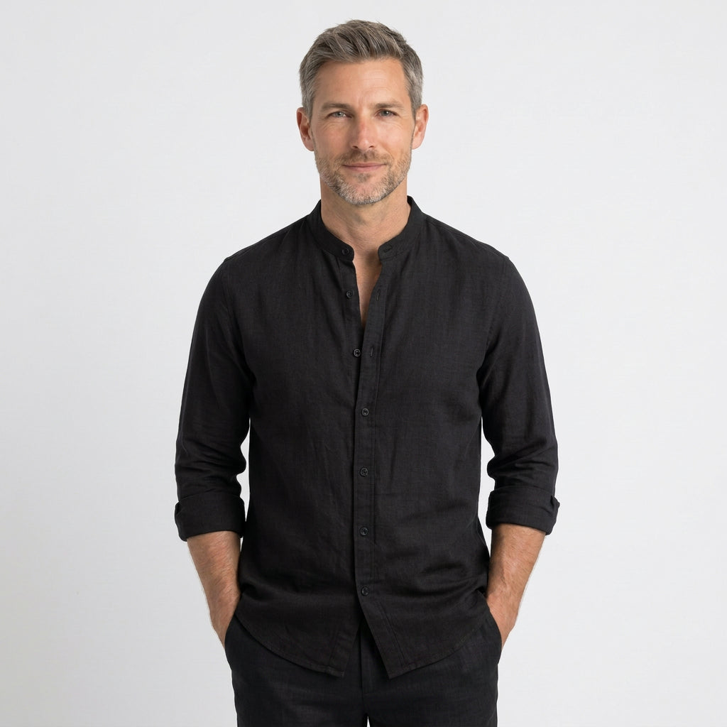 Men’s Mandarin Collar Linen Shirt
