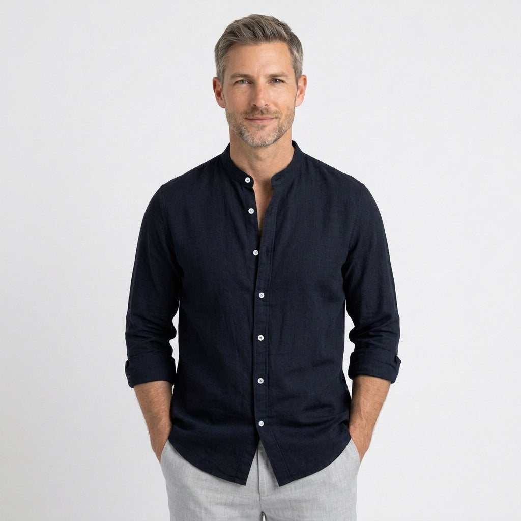Men’s Mandarin Collar Linen Shirt