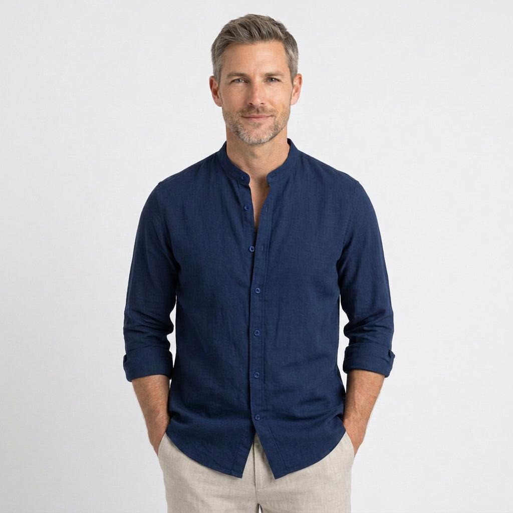 Men’s Mandarin Collar Linen Shirt