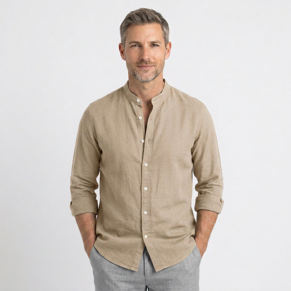 Men’s Mandarin Collar Linen Shirt