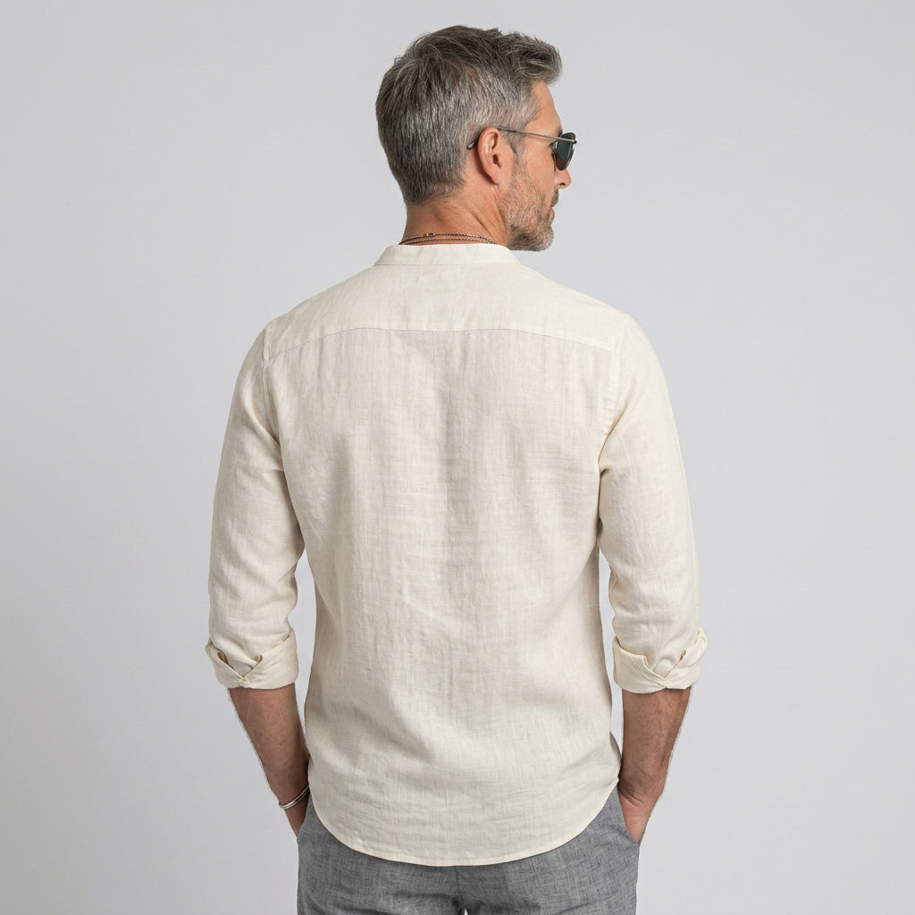 Men’s Mandarin Collar Linen Shirt