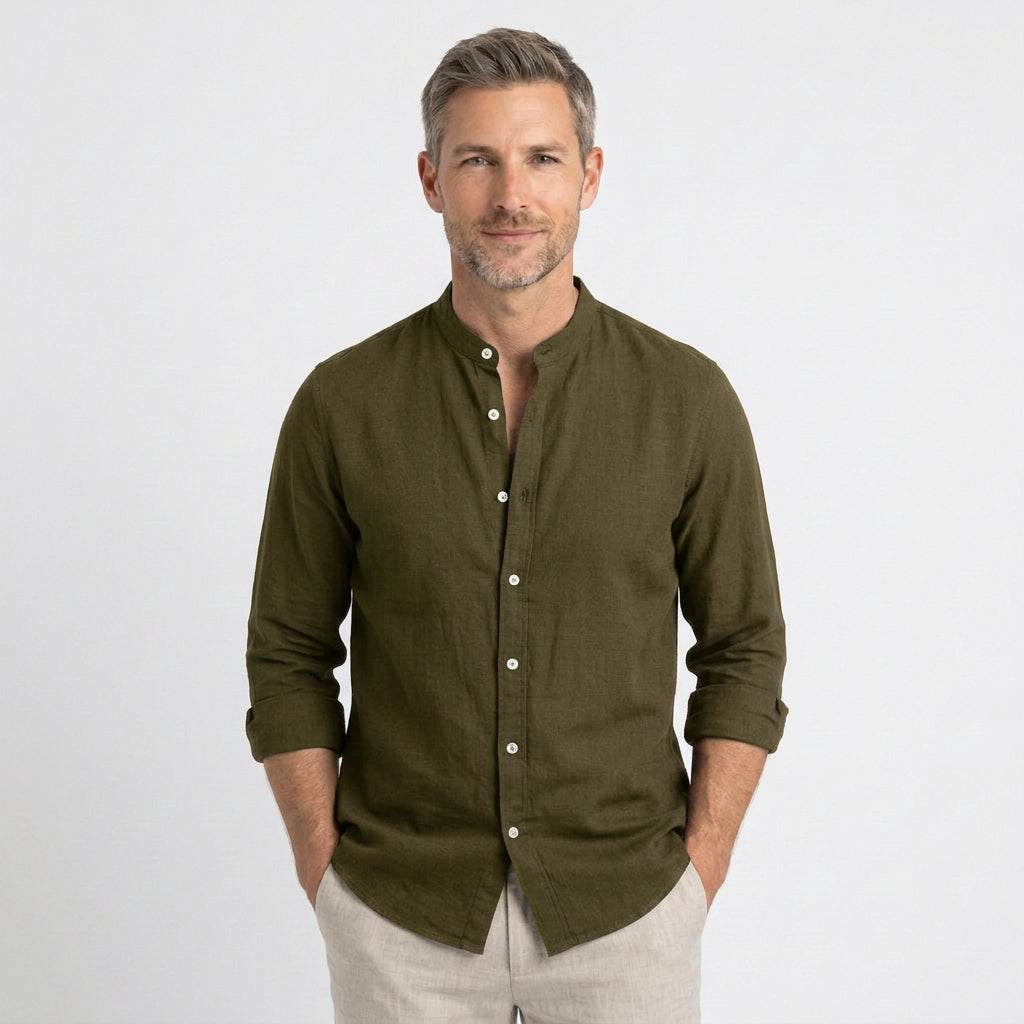 Men’s Mandarin Collar Linen Shirt