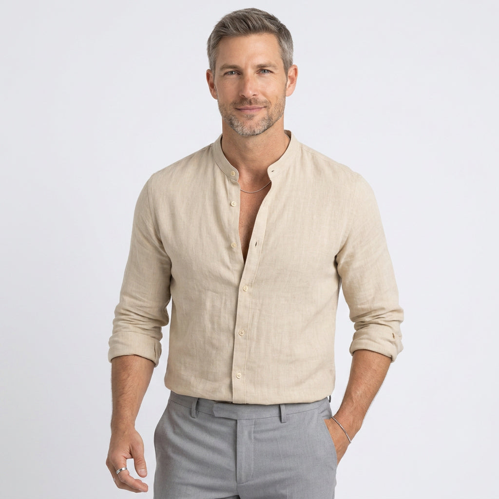 Men’s Mandarin Collar Linen Shirt