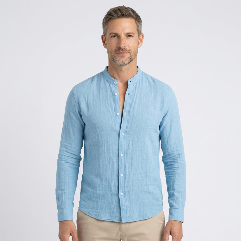 Men’s Mandarin Collar Linen Shirt