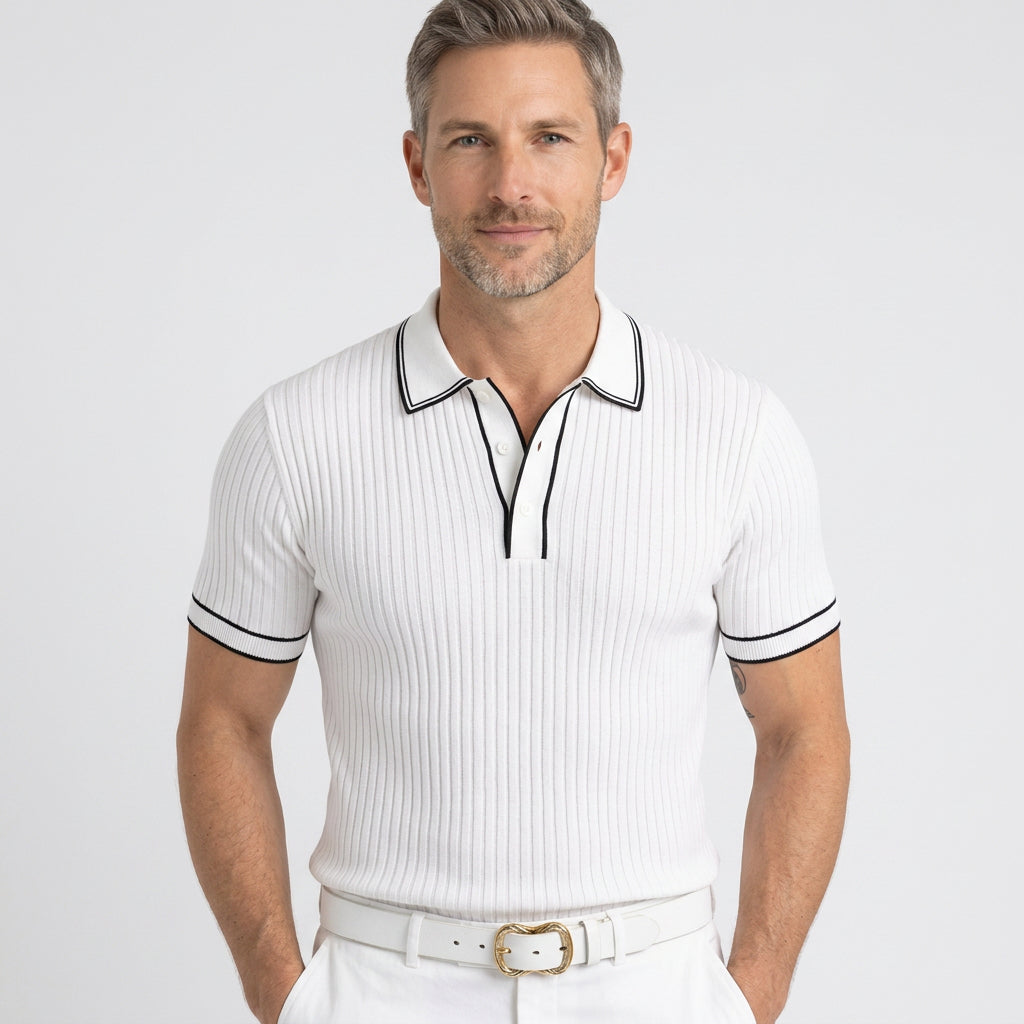 Men’s Ribbed Knit Polo Shirt