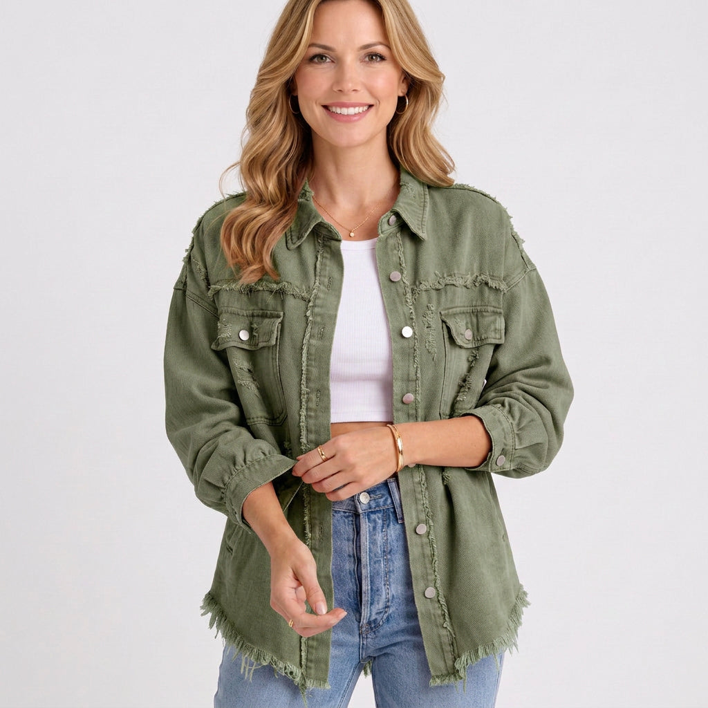 Distressed Oversized Denim Shirt Jacket
