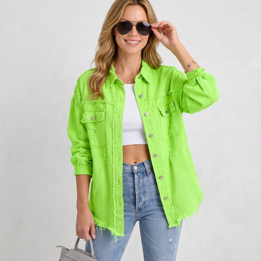 Distressed Oversized Denim Shirt Jacket