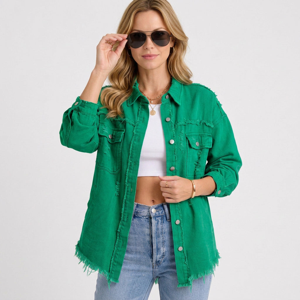 Distressed Oversized Denim Shirt Jacket