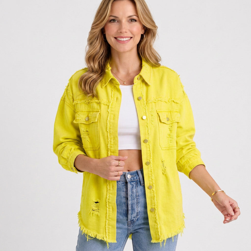 Distressed Oversized Denim Shirt Jacket