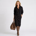 Ribbed Knit Button Collar Sweater Dress