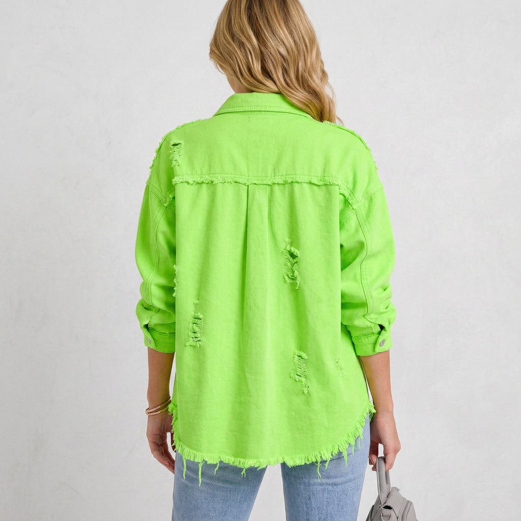 Distressed Oversized Denim Shirt Jacket