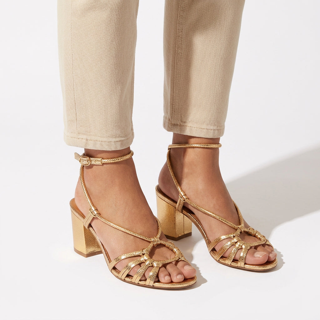 Strappy Ring Detail Block Heel Sandals