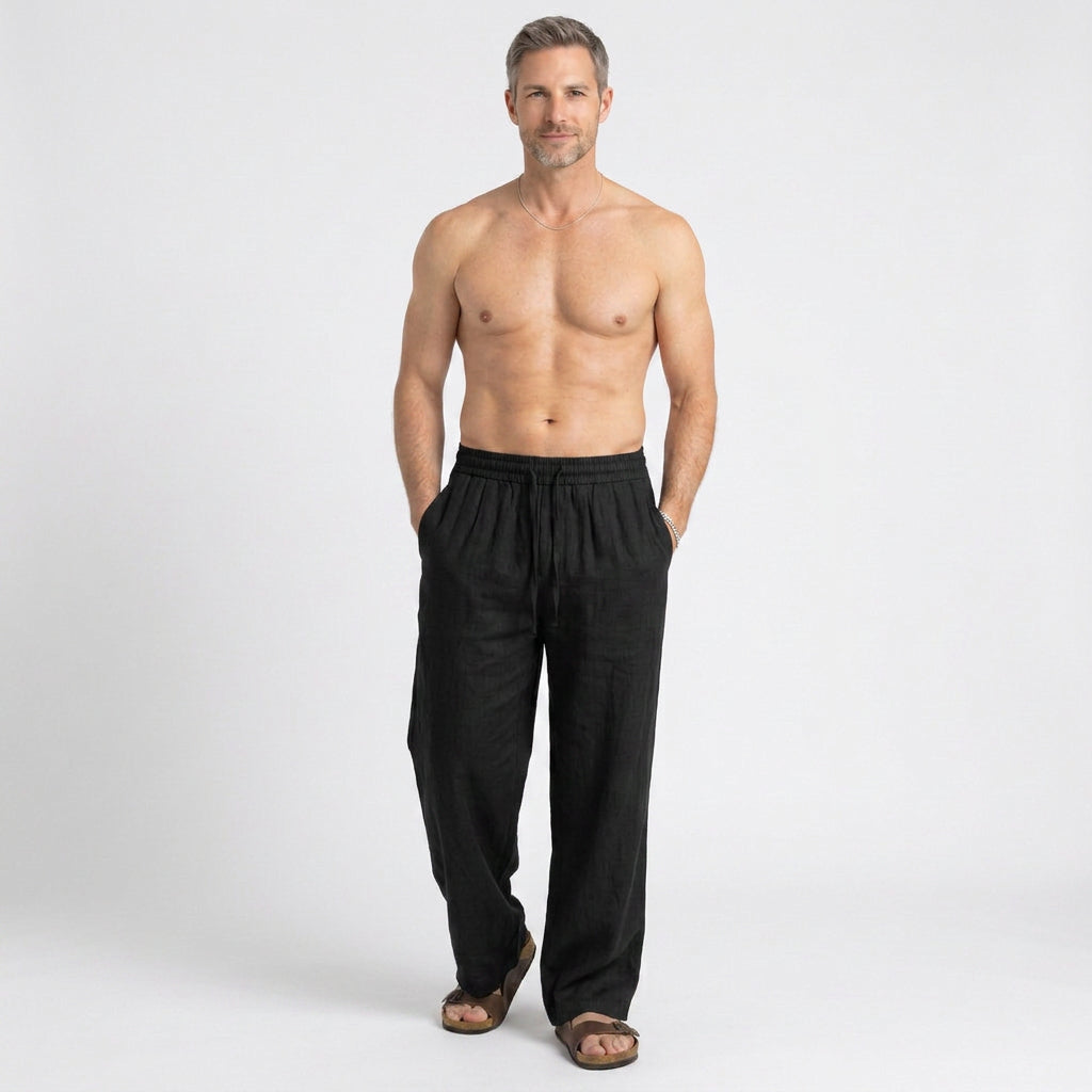 Relaxed Drawstring Linen Trousers