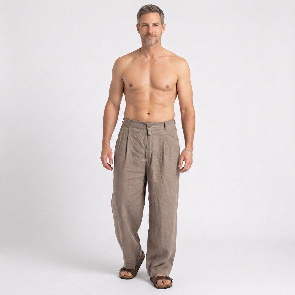 Relaxed Linen Blend Wide Leg Trousers