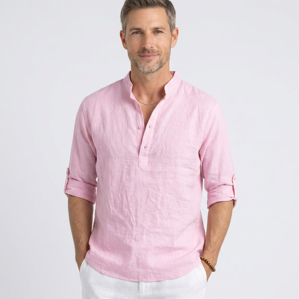 Relaxed Grandad Collar Linen Shirt