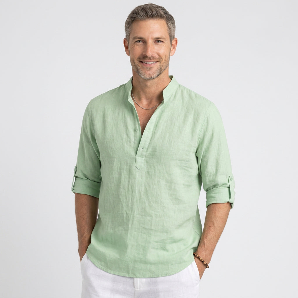 Relaxed Grandad Collar Linen Shirt