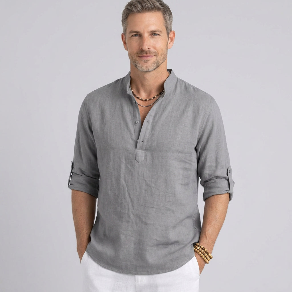 Relaxed Grandad Collar Linen Shirt