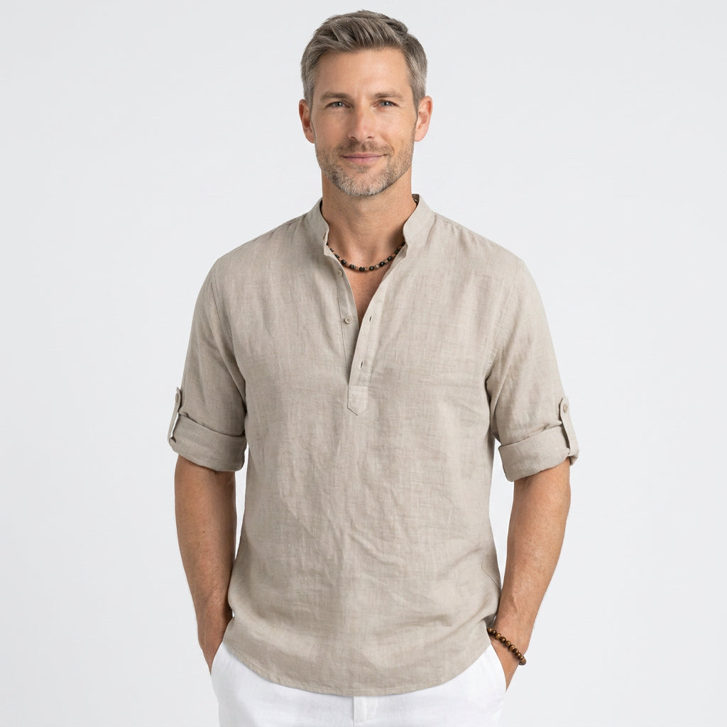 Relaxed Grandad Collar Linen Shirt