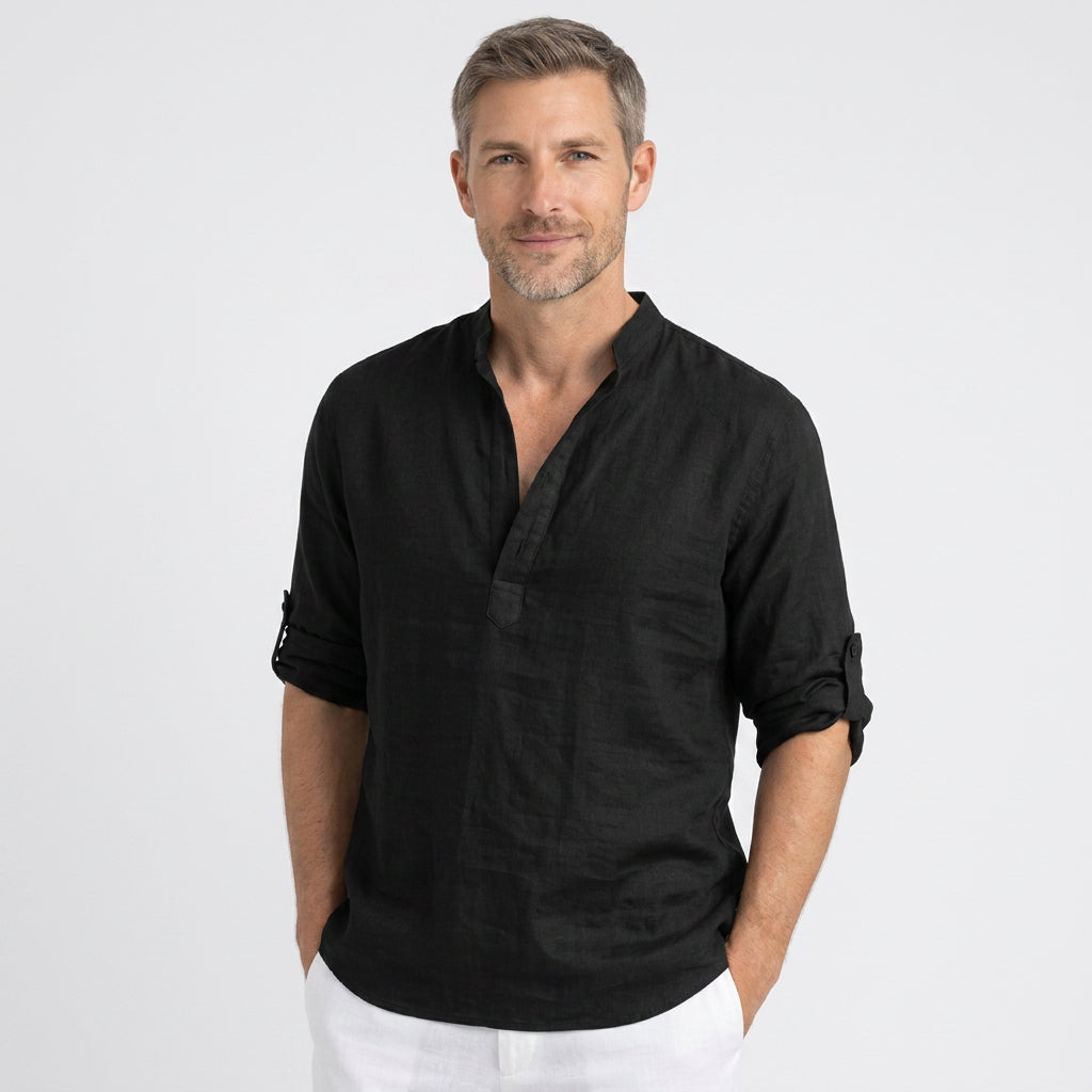 Relaxed Grandad Collar Linen Shirt