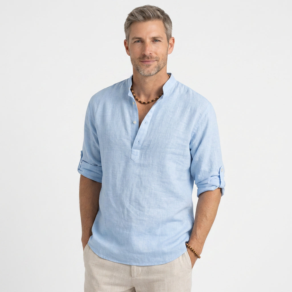 Relaxed Grandad Collar Linen Shirt