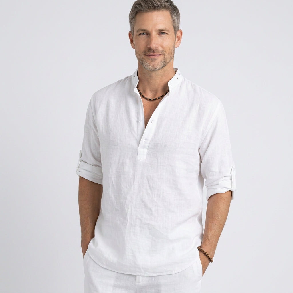 Relaxed Grandad Collar Linen Shirt