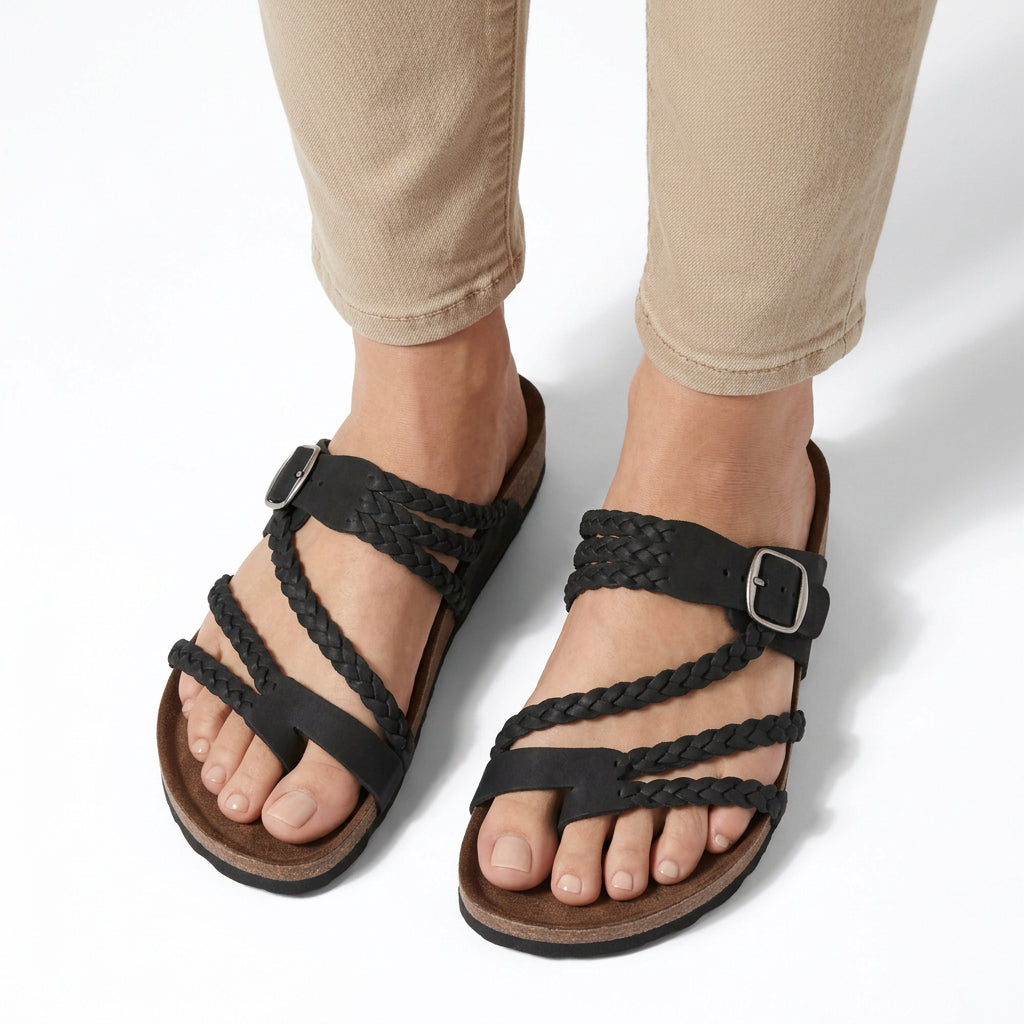 Braided Buckle Comfort Slide Sandals