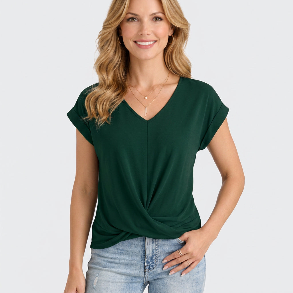 Twist Front V-Neck Cap Sleeve Top