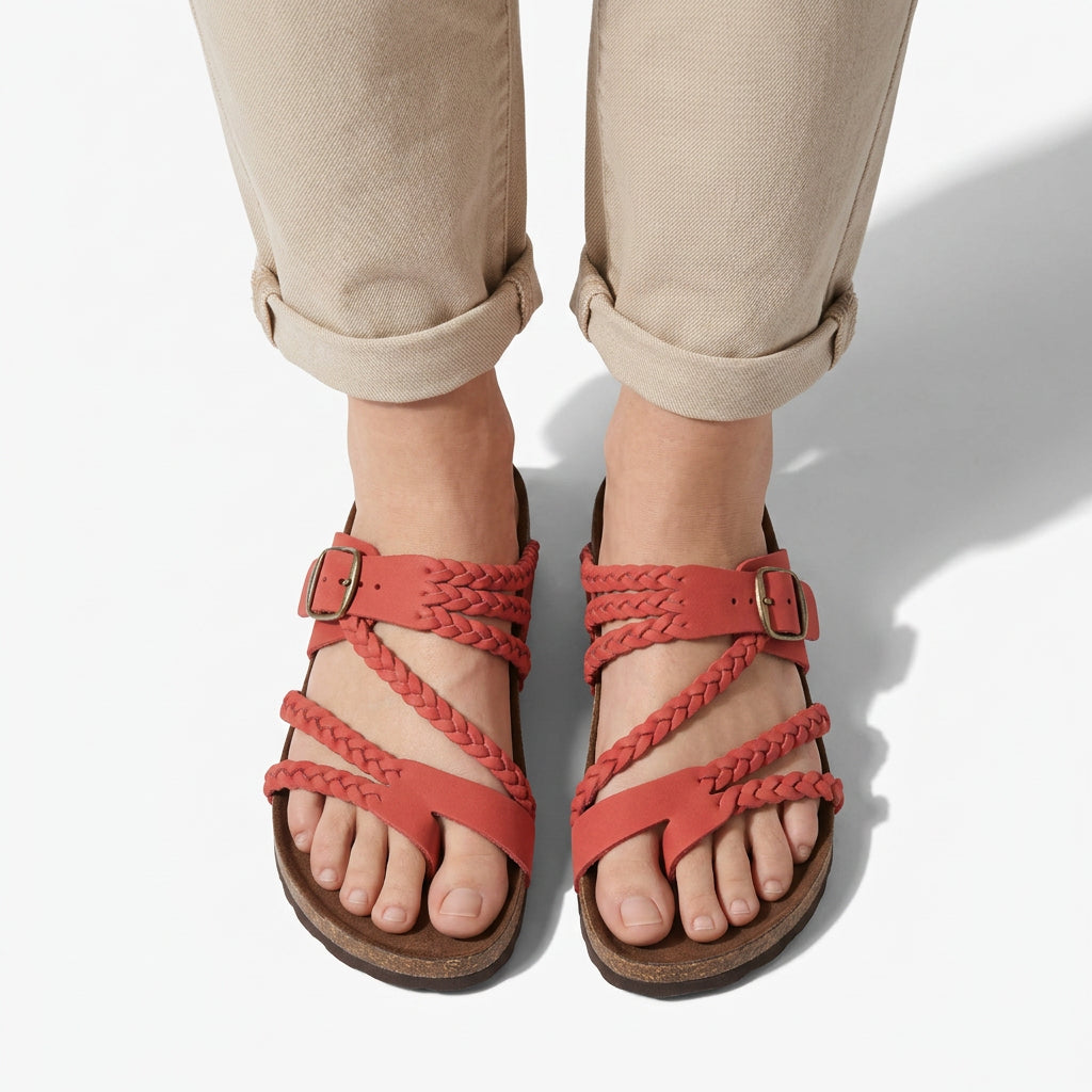 Braided Buckle Comfort Slide Sandals