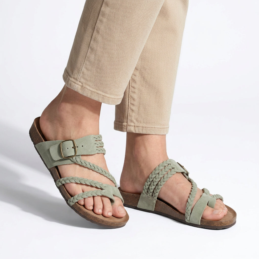 Braided Buckle Comfort Slide Sandals
