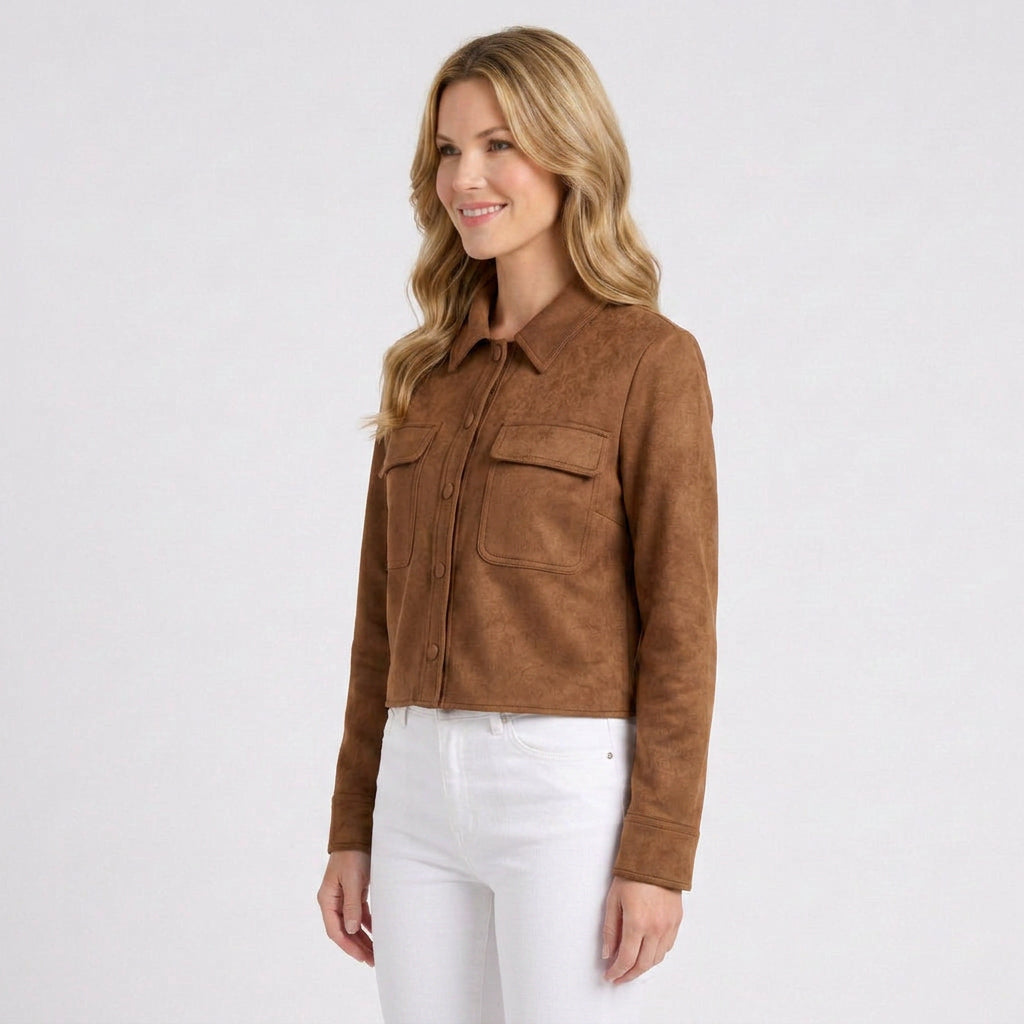 Suede-Look Cropped Utility Jacket