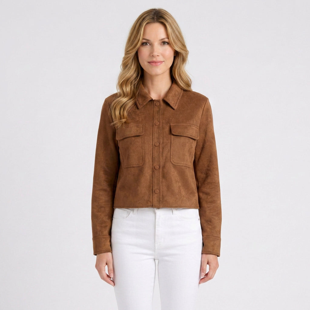 Suede-Look Cropped Utility Jacket