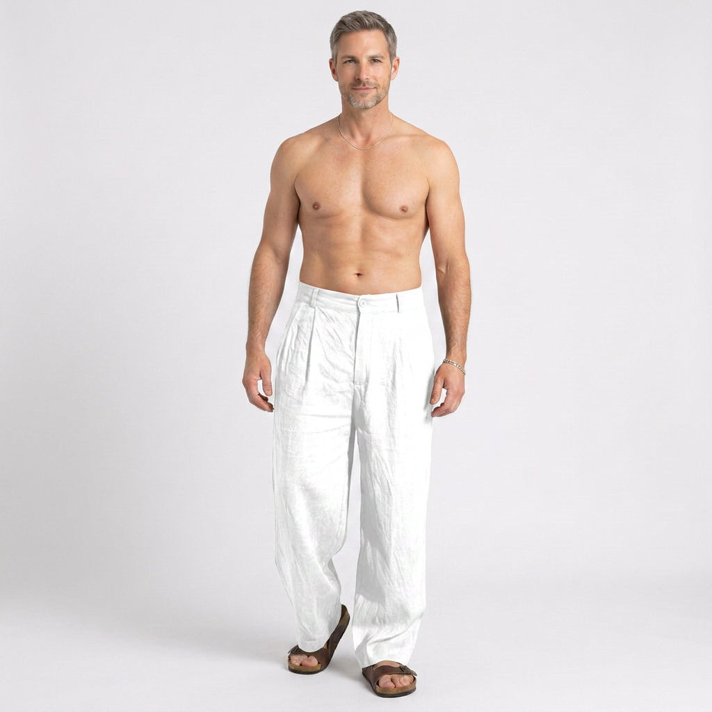 Relaxed Linen Blend Wide Leg Trousers