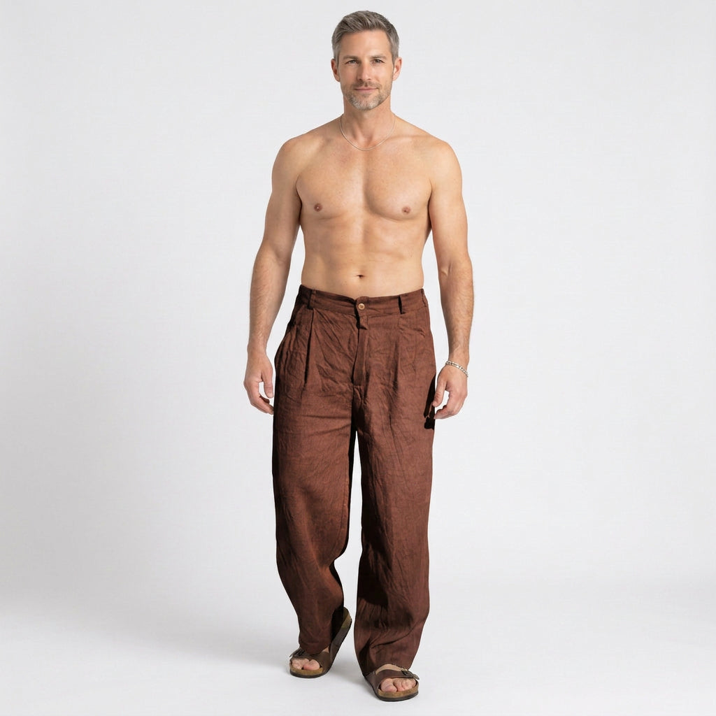 Relaxed Linen Blend Wide Leg Trousers