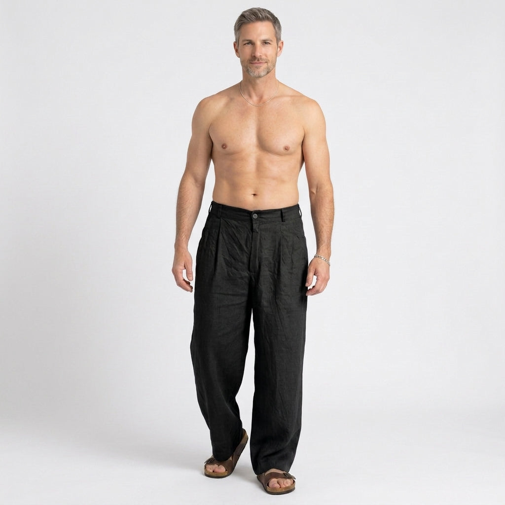 Relaxed Linen Blend Wide Leg Trousers