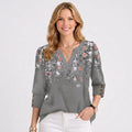 Floral Notch Neck Three-Quarter Sleeve Blouse