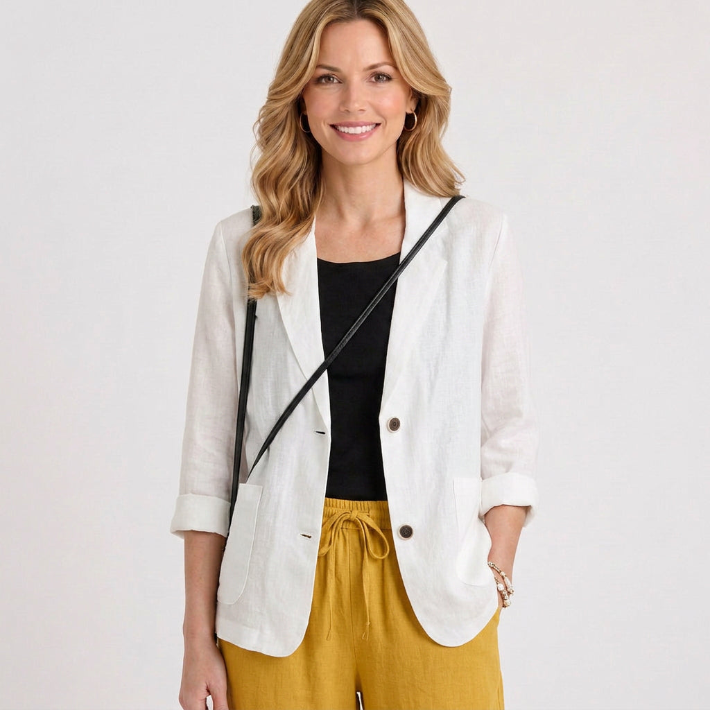 Linen Blend Single-Breasted Blazer